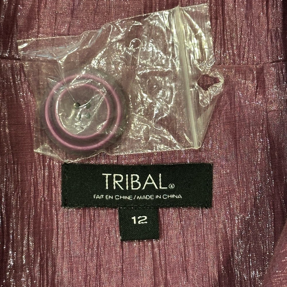 Tribal Metallic Purple Blazer Coat 3/4 Sleeve Shiny Glam Women 12 - Picture 8 of 10